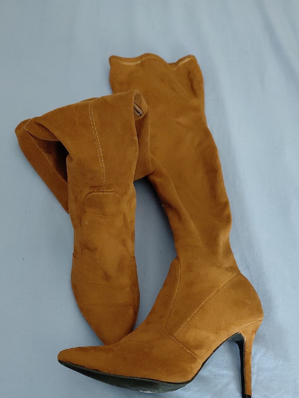 Herstyle Over-the-Knee Suede Stiletto Boots - Tan